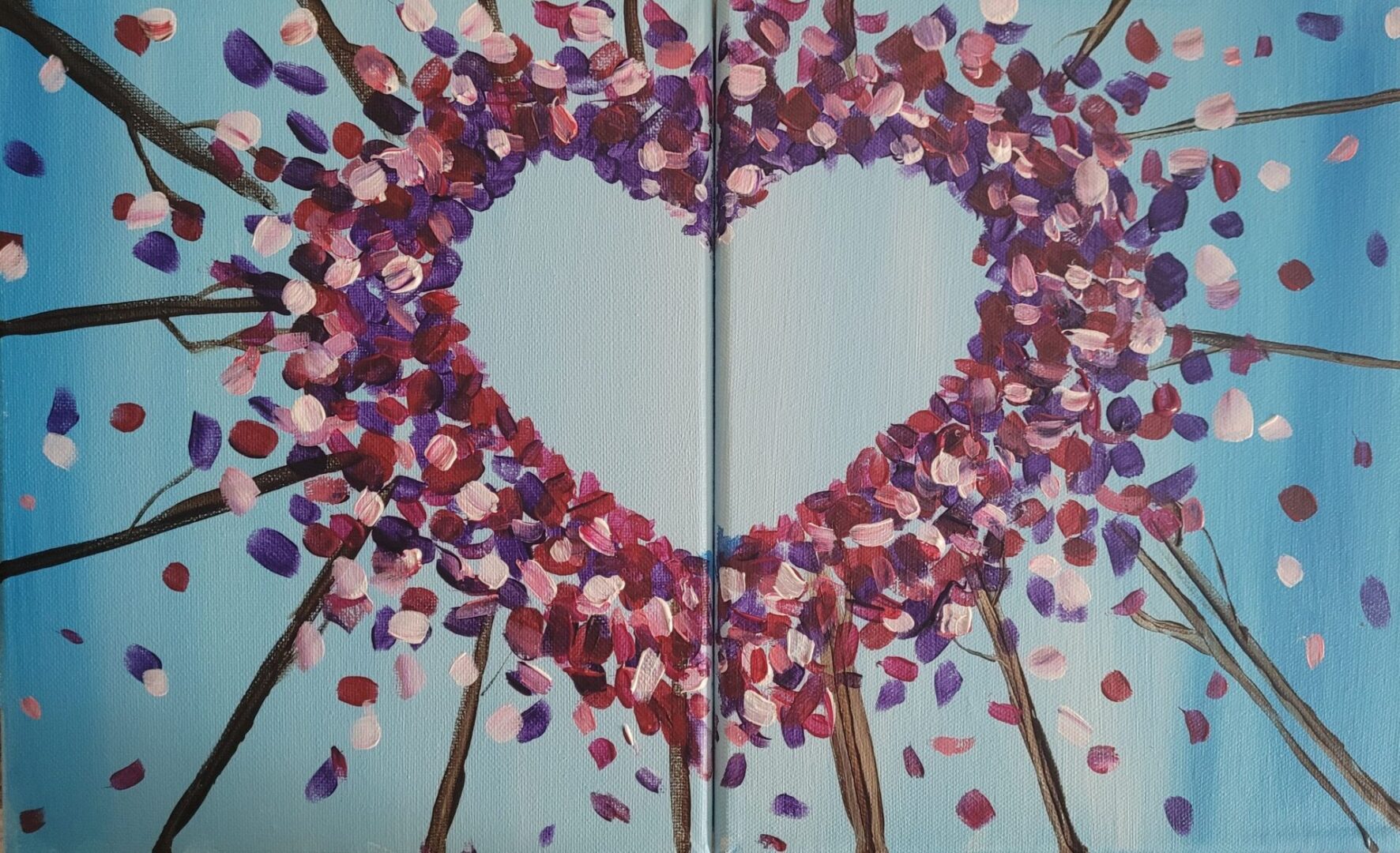 A Spring Heart Painting With Pink and Purple Petals