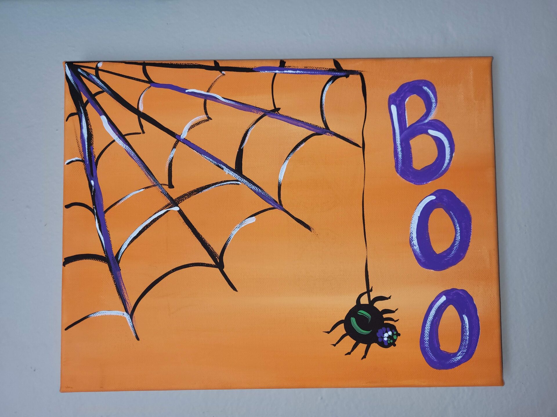A Halloween Spider Painting on a Canvas Board