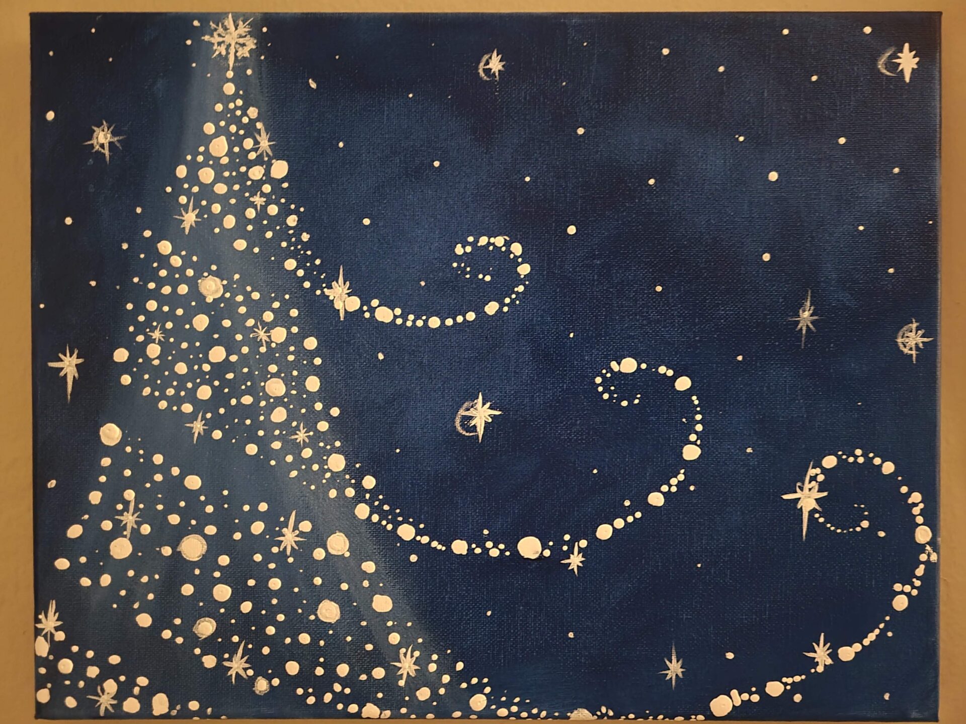 A Starry Christmas Painting in Black Color Background